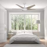 Voyager 52" In. White/Wooden 5 Blade Smart Ceiling Fan with Dimmable LED Light Kit Works with Remote Control, Wi-Fi apps and Voice control via Google Assistant/Alexa/Siri