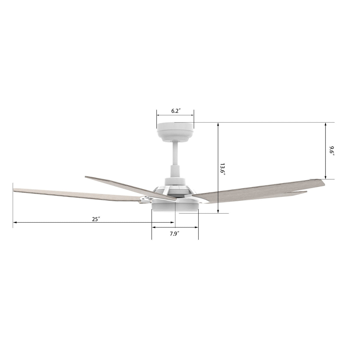 Voyager 52" In. White/Wooden 5 Blade Smart Ceiling Fan with Dimmable LED Light Kit Works with Remote Control, Wi-Fi apps and Voice control via Google Assistant/Alexa/Siri