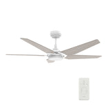 Voyager 52" In. White/Wooden 5 Blade Smart Ceiling Fan with Dimmable LED Light Kit Works with Remote Control, Wi-Fi apps and Voice control via Google Assistant/Alexa/Siri