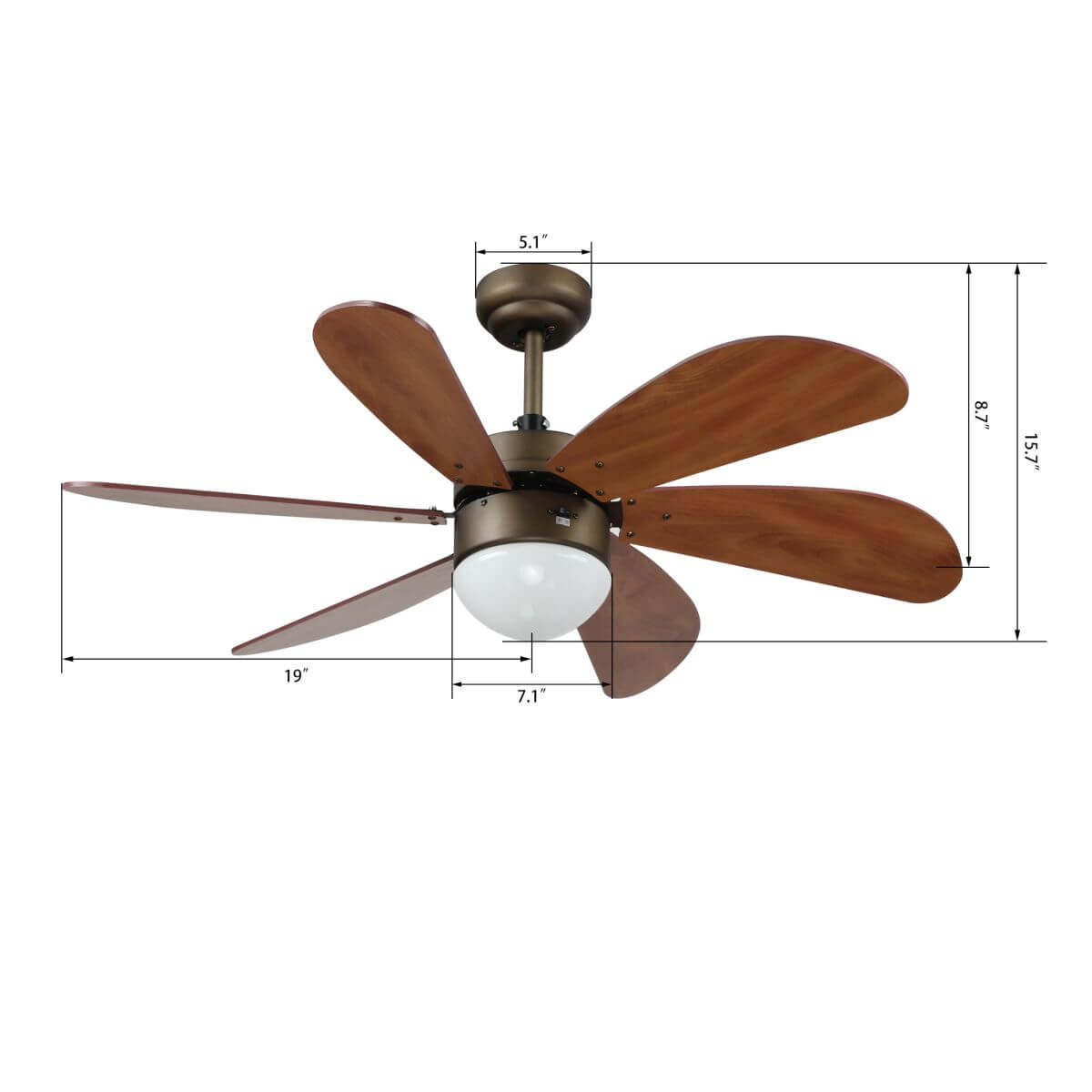 Minimus 38" In. 6 Blade Smart Ceiling Fan with LED Light Kit Works with Wall control, Wi-Fi apps and Voice control via Google Assistant/Alexa/Siri