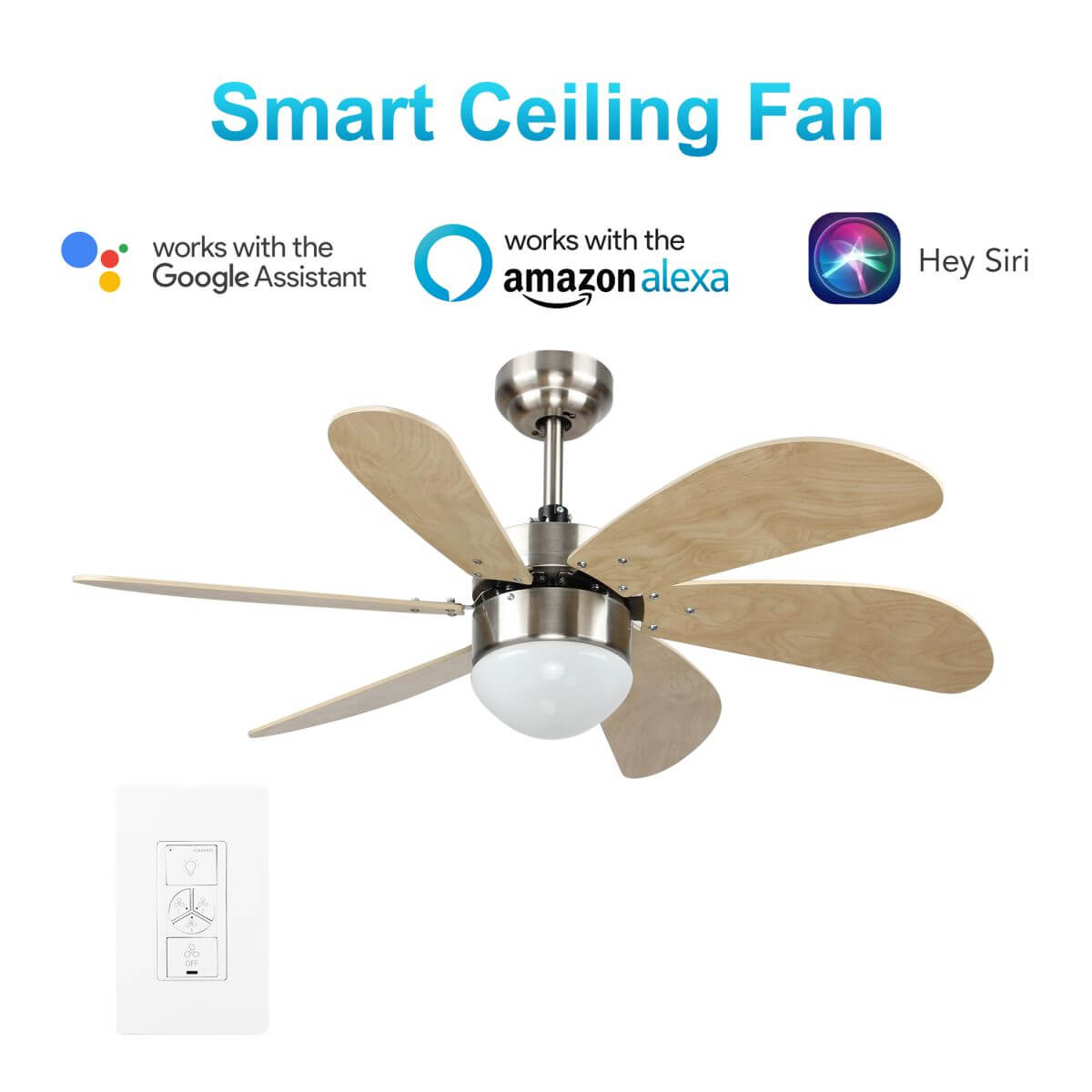 Minimus 38" In. 6 Blade Smart Ceiling Fan with LED Light Kit Works with Wall control, Wi-Fi apps and Voice control via Google Assistant/Alexa/Siri