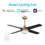 Nova 48" In. 4 Blade Smart Ceiling Fan with LED Light Kit Works with Wall control, Wi-Fi apps and Voice control via Google Assistant/Alexa/Siri