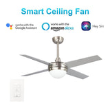 Nova 48" In. 4 Blade Smart Ceiling Fan with LED Light Kit Works with Wall control, Wi-Fi apps and Voice control via Google Assistant/Alexa/Siri