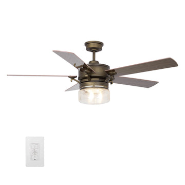 Alexandria 52" In. Oil Rubbed Bronze/Brown Wood 5 Blade Smart Ceiling Fan with LED Light Kit Works with Wall control, Wi-Fi apps and Voice control via Google Assistant/Alexa/Siri