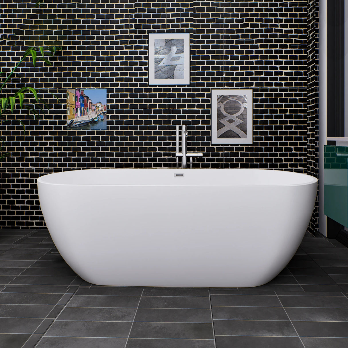 Flora 59 in. Classic Series Acrylic Freestanding Soaking Bathtub in Glossy White with Chrome-Plated Drain Cover & Pop Up-Overflow Hole