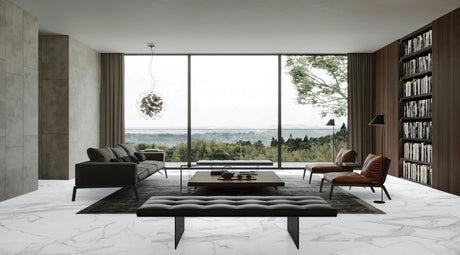 12 x 24 in Majesto Statuario Honed Rectified Colorsync Porcelain Tile installed