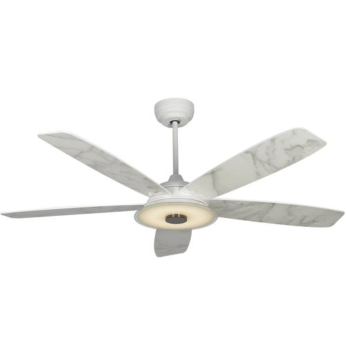 Striker White/White marble 5 Blade Smart Ceiling Fan with Dimmable LED Light Kit Works with Remote Control, Wi-Fi apps and Voice control via Google Assistant/Alexa/Siri