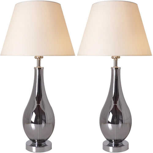 Lola Chrome Droplet Glass Table Lamp 28" - Chrome Gray/Creme (Set of 2)