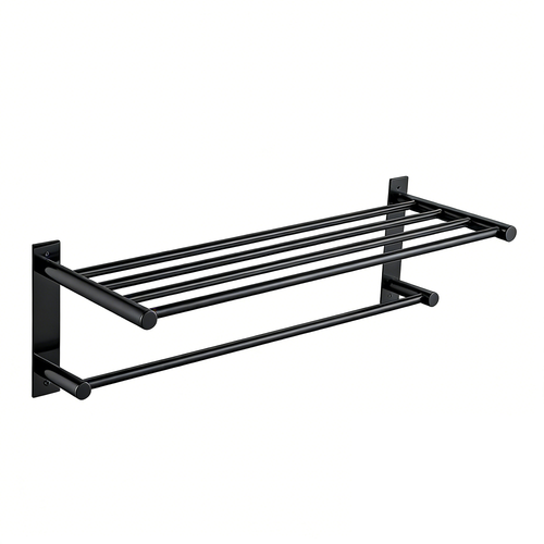 Ivanees Stainless Steel Towel Rack in Matte Black Finish – Wall Mounted Bathroom Towel Holder