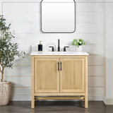 Blunt Light Teak Freestanding Solid Wood Bathroom Vanity Cabinet without Top