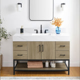 Utopia Freestanding Solid Wood Bathroom Vanity Combo with Calacatta Sintered Stone Top with Metal Base with Open Shelf Storage - Dark Oak Finish