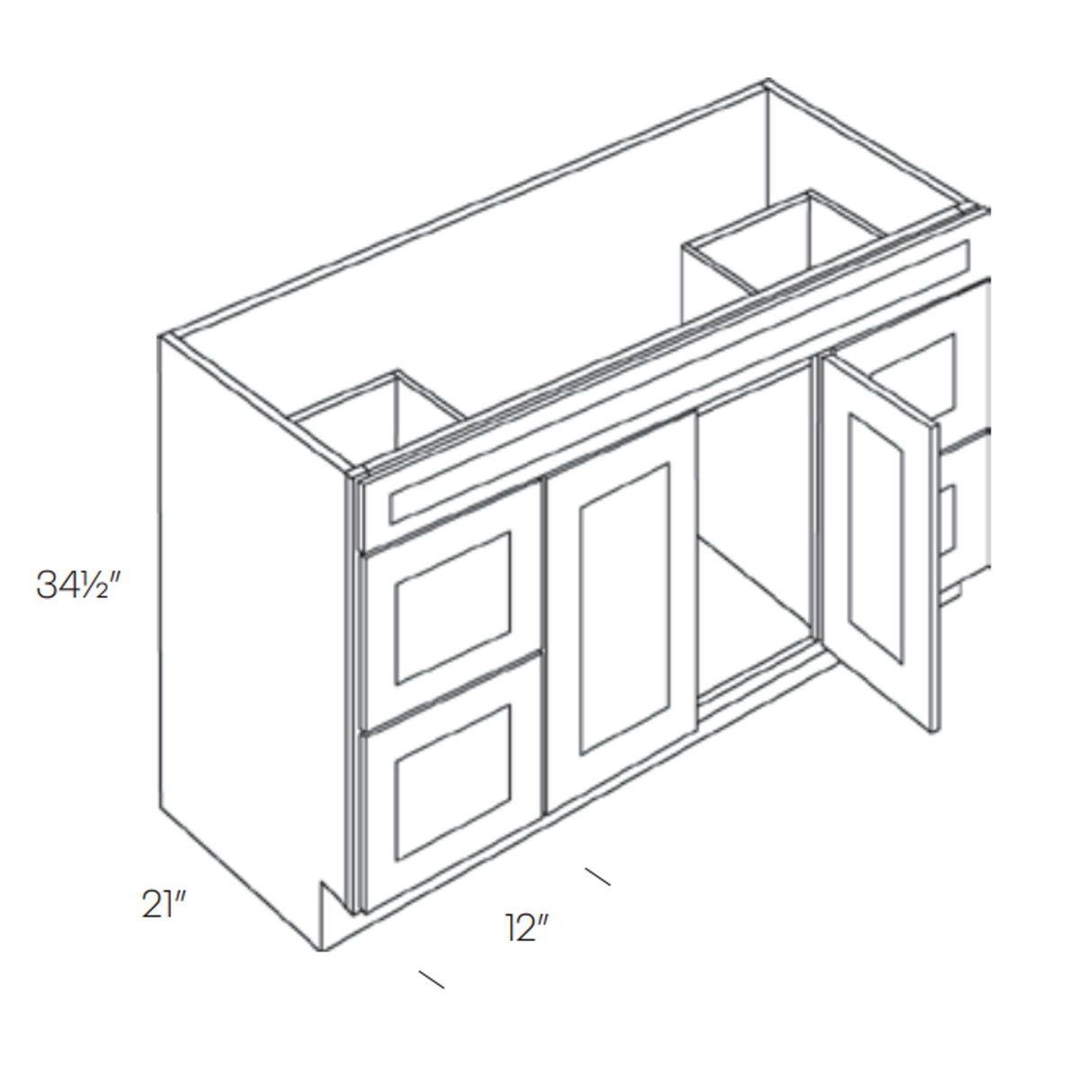 Luxor Misty Grey - 2 Door & Drawer Vanity Sink Base Cabinet | 48"W x 34.5"H x 21"D