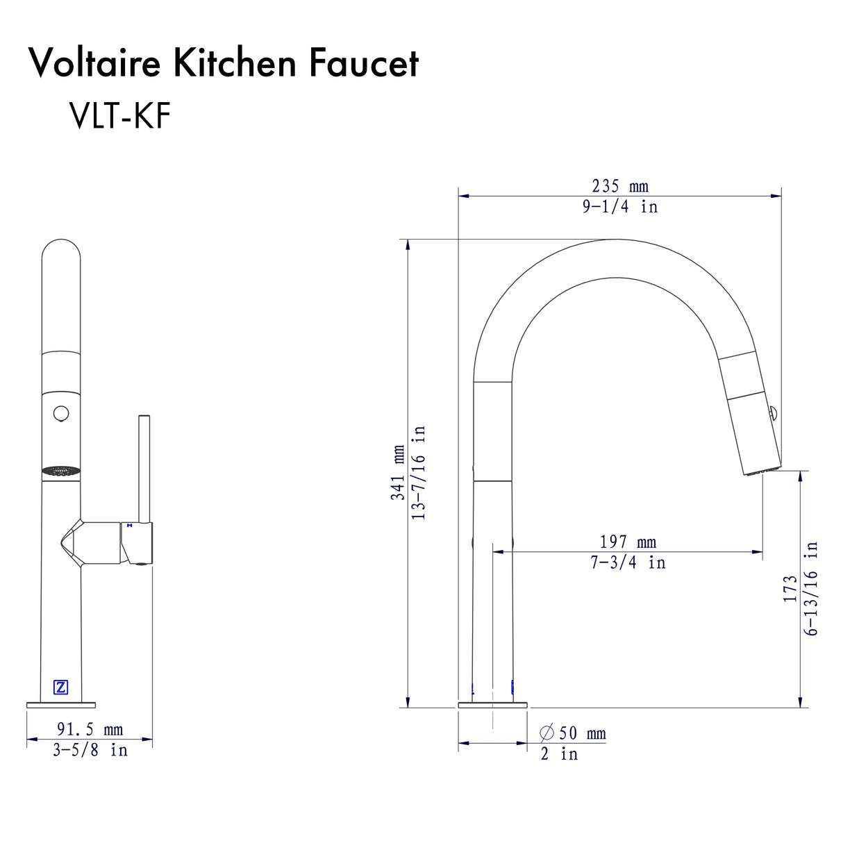 ZLINE Voltaire Pull Down Kitchen Faucet in Brushed Nickel (VLT-KF-BN)
