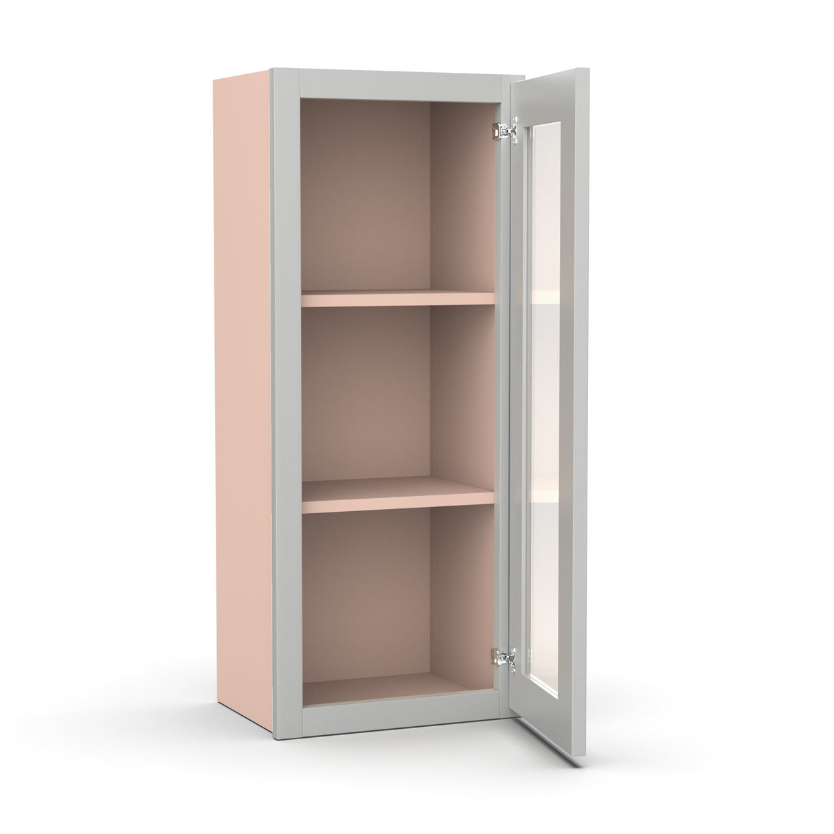 Liberty Shaker Ashen - 15 Inch Single Glass Door Wall Cabinet - 15" Width x 36" Height x 12" Depth