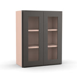 Liberty Shaker Grey - 24 Inch Double Glass Door Wall Cabinet - 24" Width x 30" Height x 12" Depth