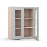 Liberty Shaker Ashen - 24 Inch Double Glass Door Wall Cabinet - 24" Width x 30" Height x 12" Depth