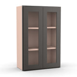 Liberty Shaker Grey - 24 Inch Double Glass Door Wall Cabinet - 24" Width x 36" Height x 12" Depth
