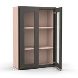 Liberty Shaker Grey - 24 Inch Double Glass Door Wall Cabinet - 24" Width x 36" Height x 12" Depth