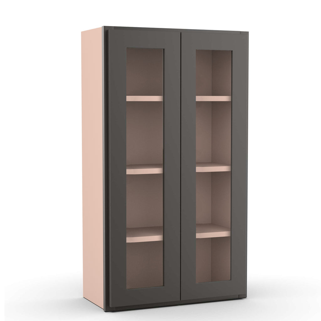 Liberty Shaker Grey - 24 Inch Double Glass Door Wall Cabinet - 24