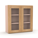 Liberty Shaker Karamel - 30 Inch Double Glass Door Wall Cabinet - 30" Width x 30" Height x 12" Depth