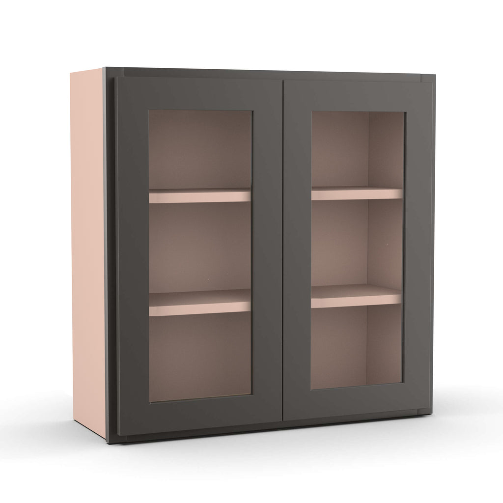 Liberty Shaker Grey - 30 Inch Double Glass Door Wall Cabinet - 30
