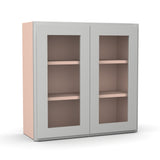 Liberty Shaker Ashen - 30 Inch Double Glass Door Wall Cabinet - 30" Width x 30" Height x 12" Depth