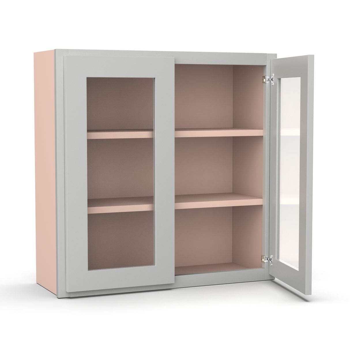 Liberty Shaker Ashen - 30 Inch Double Glass Door Wall Cabinet - 30" Width x 30" Height x 12" Depth