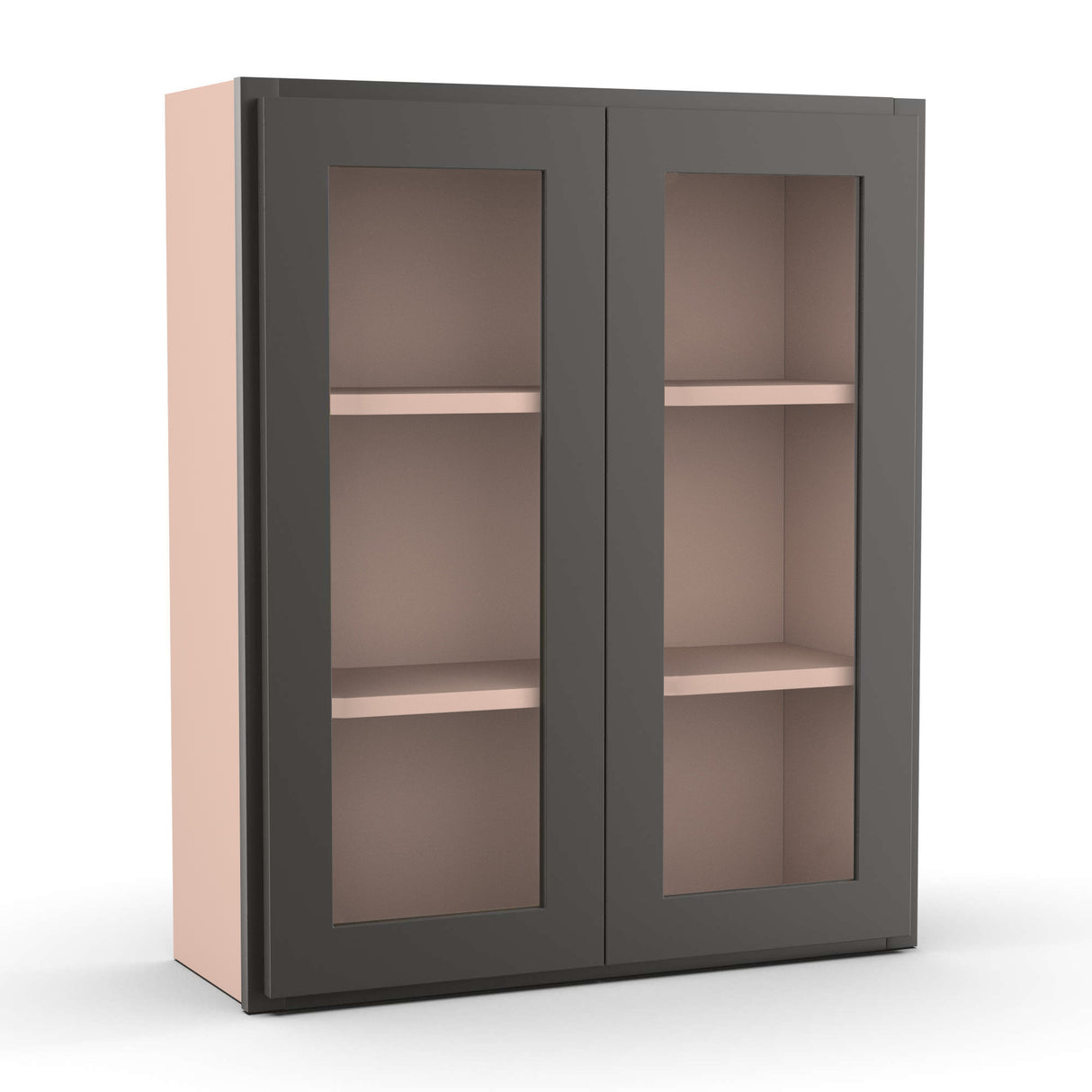 Liberty Shaker Grey - 30 Inch Double Glass Door Wall Cabinet - 30" Width x 36" Height x 12" Depth