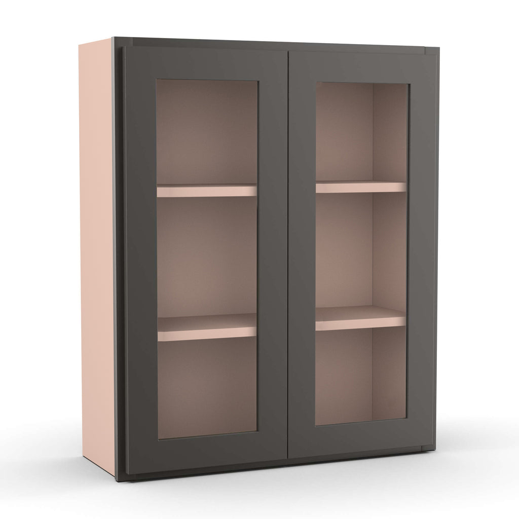 Liberty Shaker Grey - 30 Inch Double Glass Door Wall Cabinet - 30