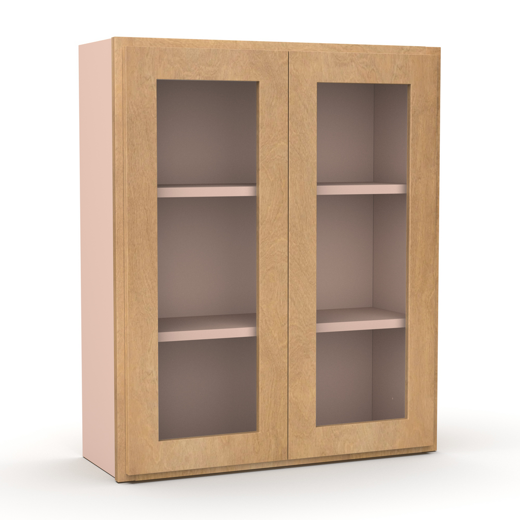 Liberty Shaker Karamel - 30 Inch Double Glass Door Wall Cabinet - 30