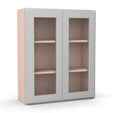 Liberty Shaker Ashen - 30 Inch Double Glass Door Wall Cabinet - 30" Width x 36" Height x 12" Depth