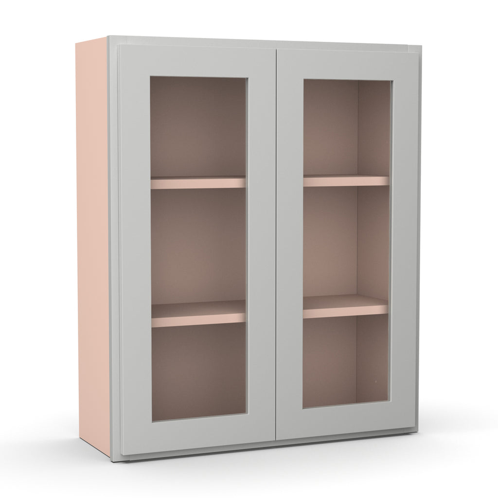 Liberty Shaker Ashen - 30 Inch Double Glass Door Wall Cabinet - 30