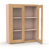 Liberty Shaker Karamel - 30 Inch Double Glass Door Wall Cabinet - 30" Width x 36" Height x 12" Depth