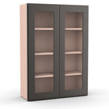 Liberty Shaker Grey - 30 Inch Double Glass Door Wall Cabinet - 30" Width x 42" Height x 12" Depth