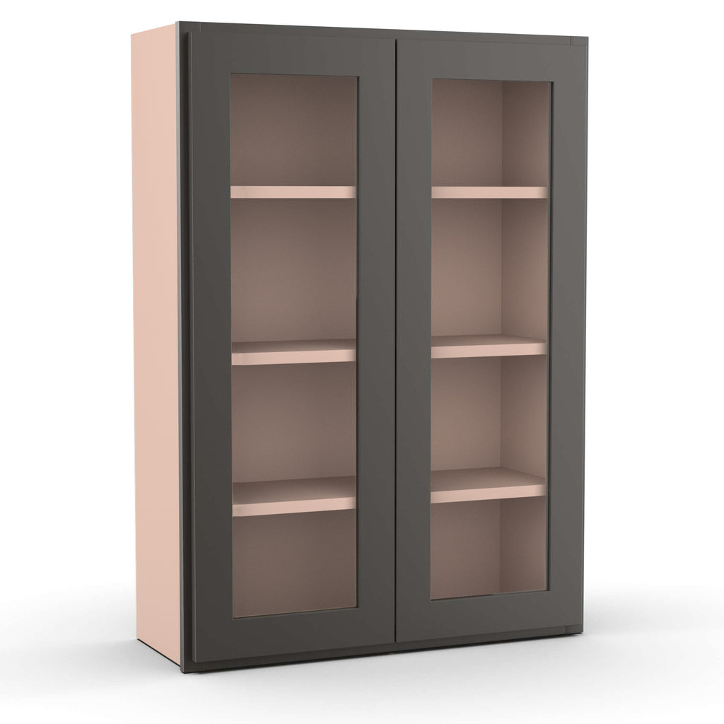 Liberty Shaker Grey - 30 Inch Double Glass Door Wall Cabinet - 30