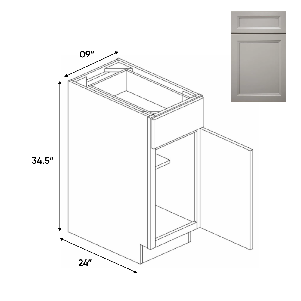 RTA - Windsor Ashen - Full Height Single Door Base Cabinets - 9"W x 34.5"H x 24"D