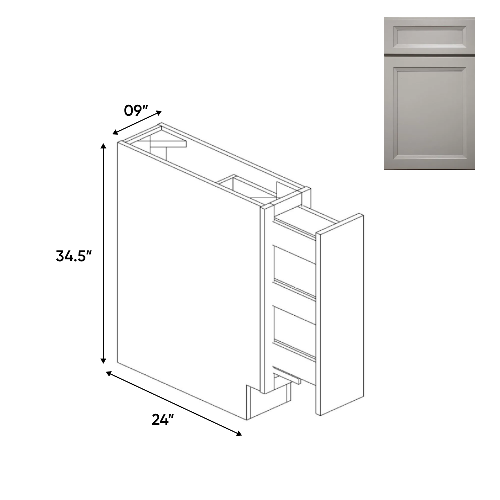 Windsor Ashen - Spice Rack Base Cabinets - 9"W x 34.5"H x 24"D - Pre Assembled