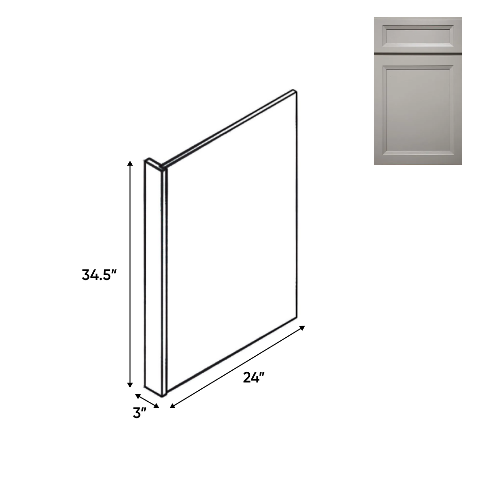 Windsor Ashen - Base End Panel - 3"W x 24"D x 34 1/2"H - Pre Assembled