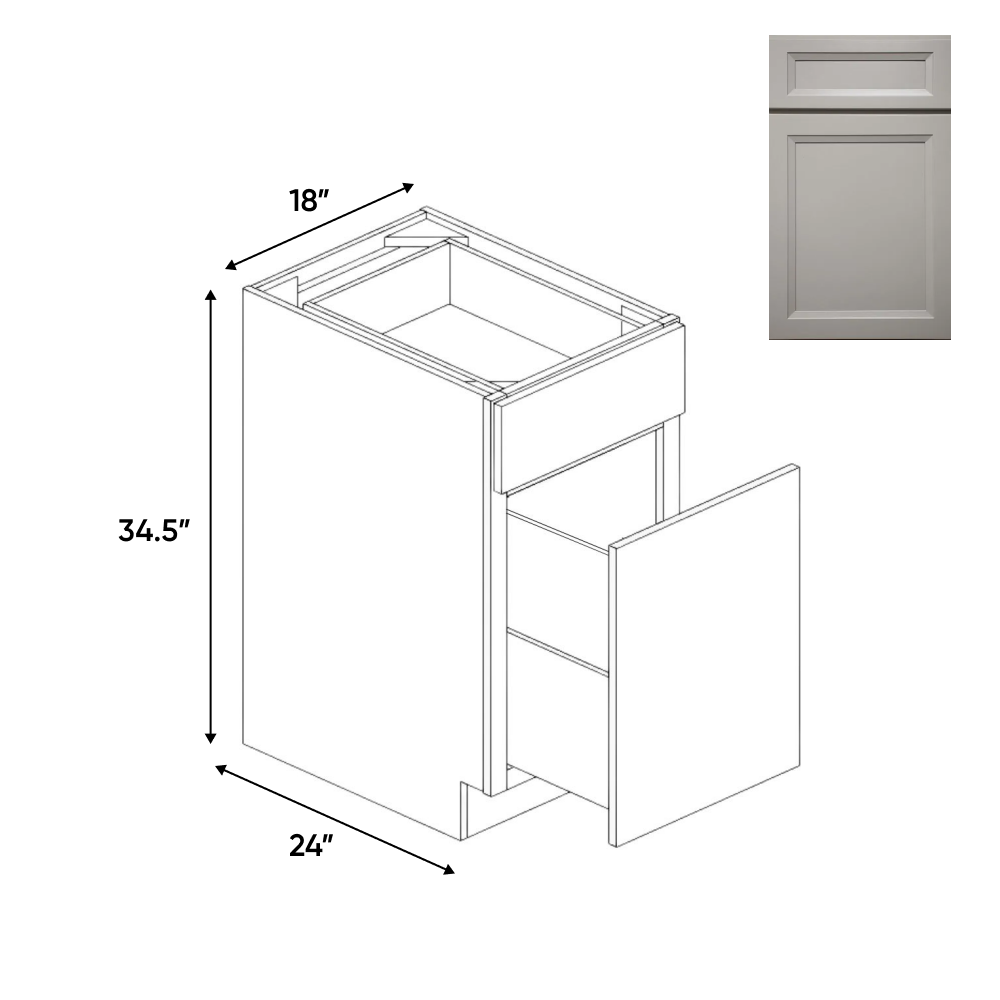 Windsor Ashen - Waste Basket Base Cabinets - 18"W x 34.5"H x 24"D - Pre Assembled