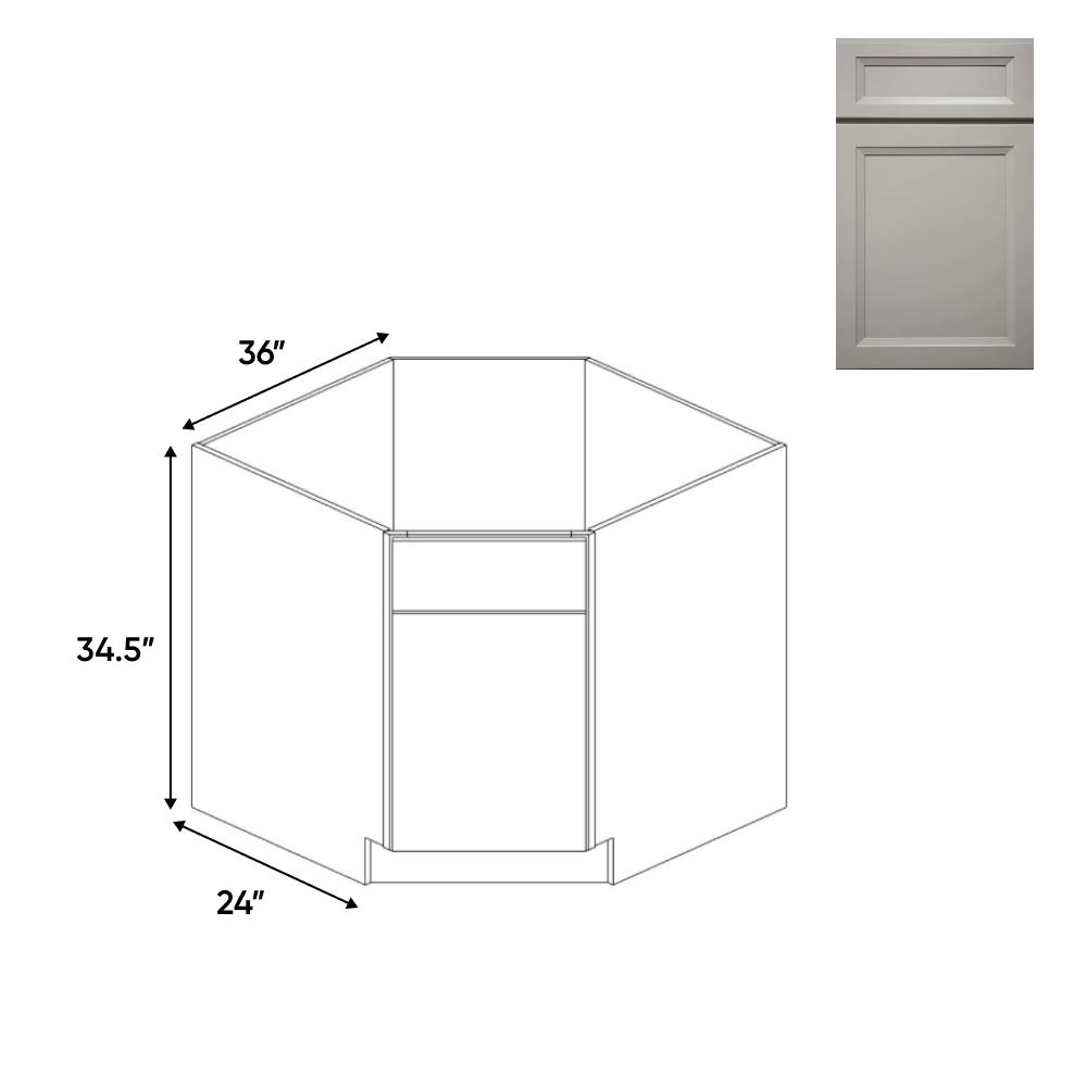 Windsor Ashen - Diagnonal Corner Sink Base Cabinets - 36"W x 34.5"H x 36"D - Pre Assembled