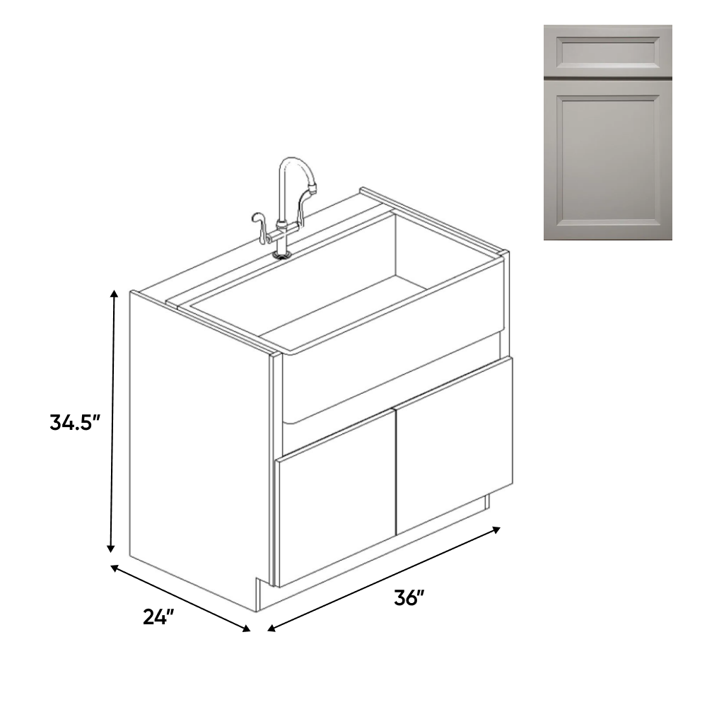 Windsor Ashen - Farm Sink Base Cabinets - 36"W x 34.5"H x 24"D - Pre Assembled