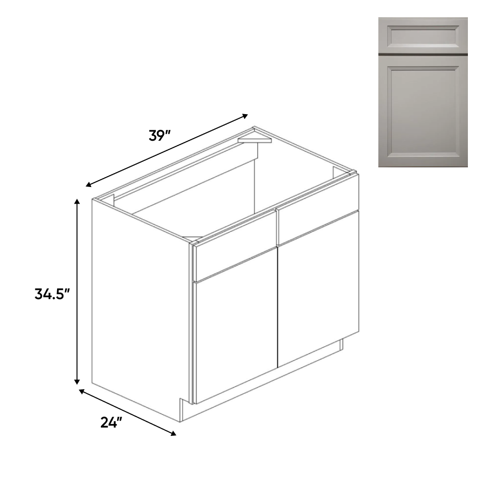 Windsor Ashen - Sink Base Cabinets - 39"W x 34.5"H x 24"D - Pre Assembled