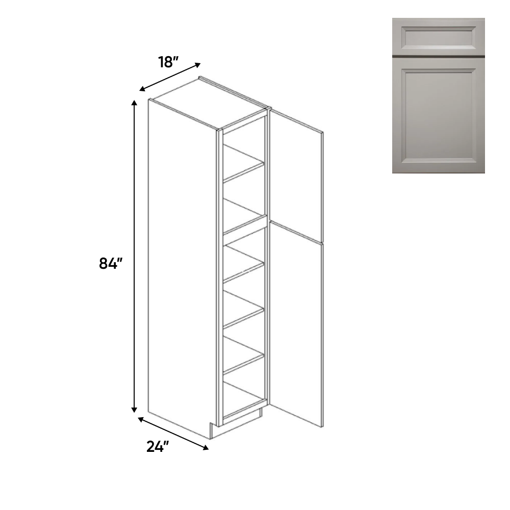 Windsor Ashen - Single Door Pantry Cabinets - 18"W x 84"H x 24"D - Pre Assembled