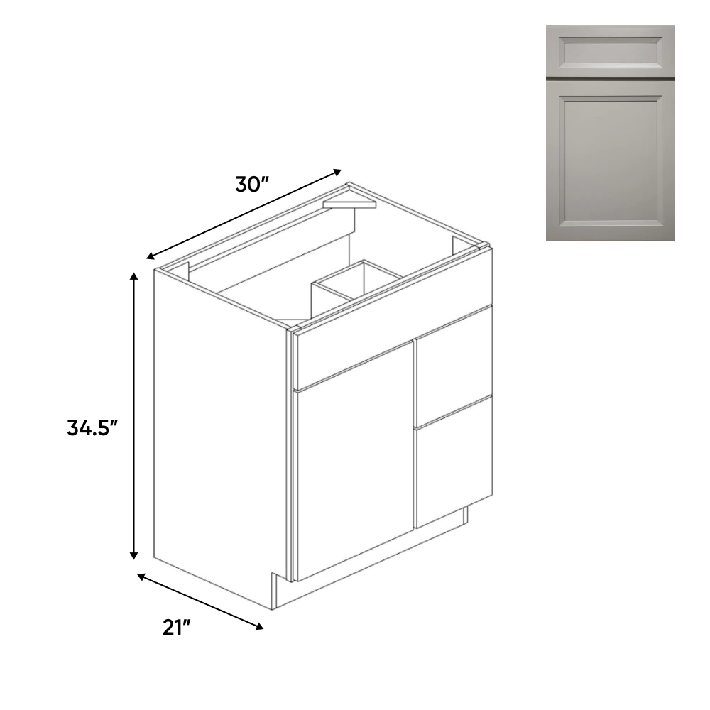 Windsor Ashen - Vanity Sink Drawer Base Cabinets - 30"W x 34.5"H x 21"D - WA-VSD30L - Pre Assembled