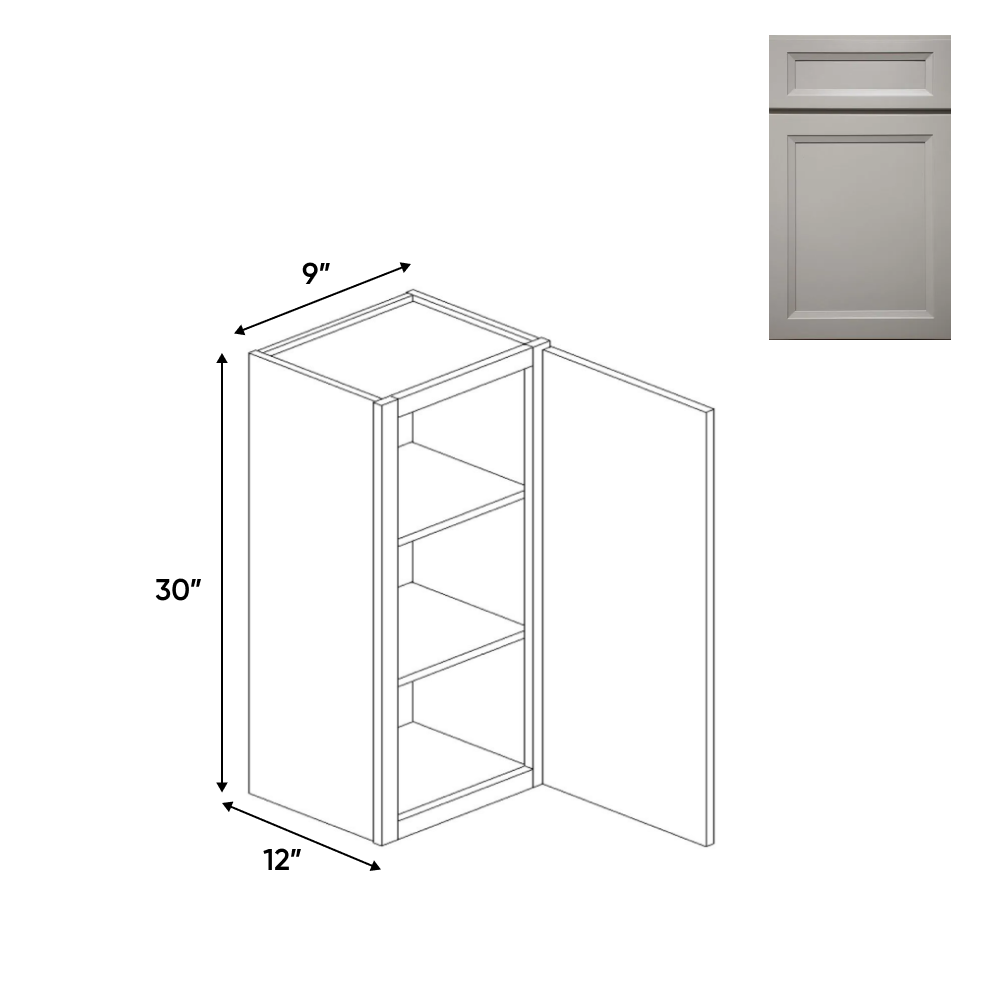 Windsor Ashen - 30" Height Single Door Wall Cabinets - 9"W x 30"H x 12"D - Pre Assembled