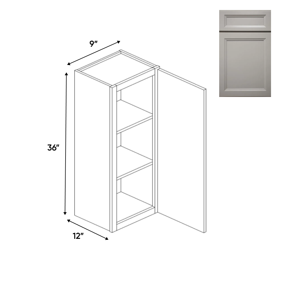 RTA - Windsor Ashen - 36" Height Single Door Wall Cabinets - 9"W x 36"H x 12"D