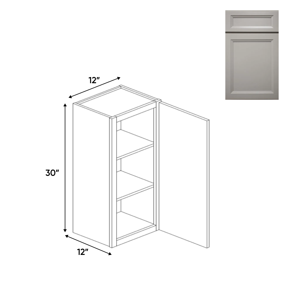 Windsor Ashen - 30" Height Single Door Wall Cabinets - 12"W x 30"H x 12"D - Pre Assembled