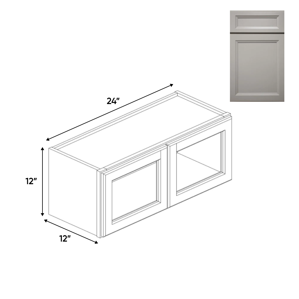 Windsor Ashen - Double Glass Door Wall Cabinets - 24"W x 12"H x 12"D - Pre Assembled