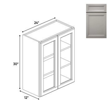 RTA - Windsor Ashen - Double Glass Door Wall Cabinets - 24"W x 30"H x 12"D