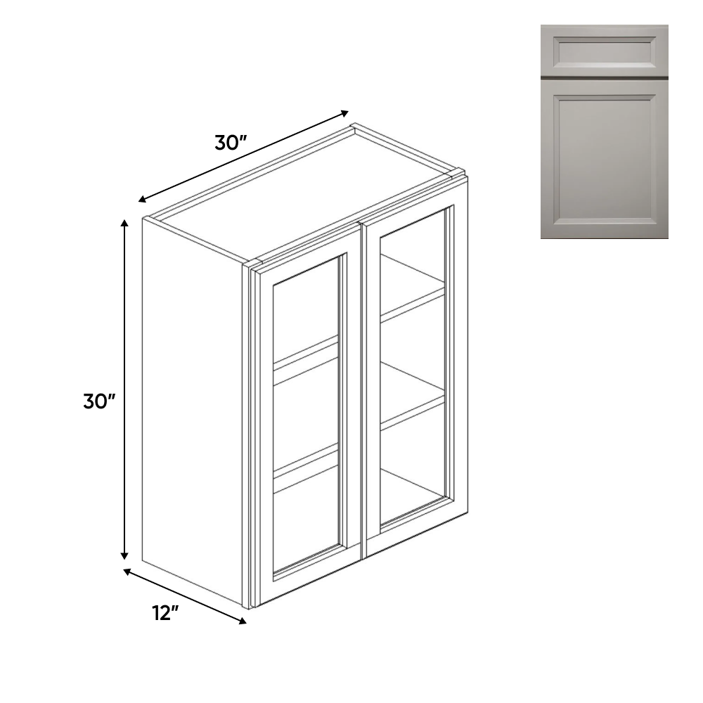 RTA - Windsor Ashen - Double Glass Door Wall Cabinets - 30